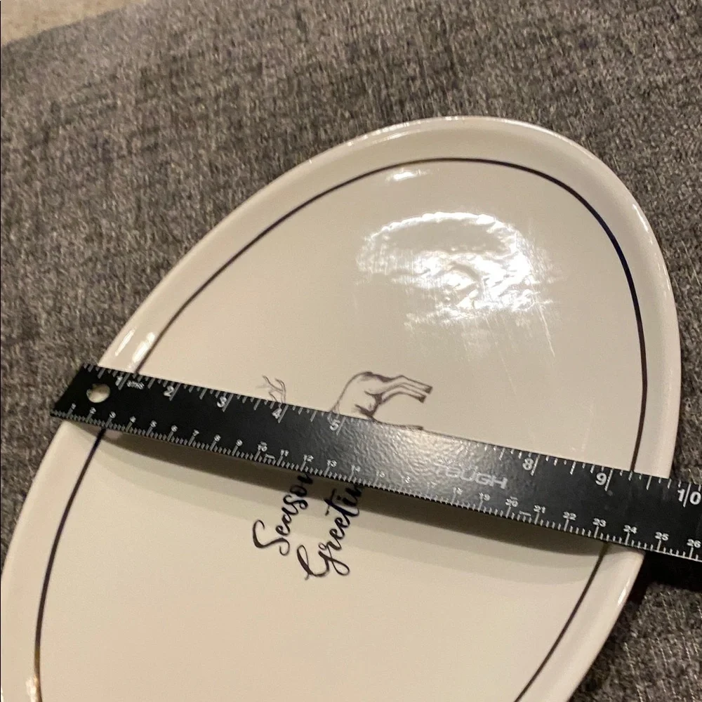 American Atelier Season's Greetings Oval Platter - White with Deer. Ceramic.